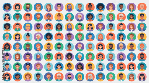 Bild auf Leinwand Diverse Group of People Avatars Representing Community.