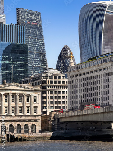 London City Business Skyline Featuring Walkie Talkie, The Gherkin and River Thames