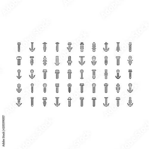 Set of nautical anchor icons and maritime symbols in outline style with nautical