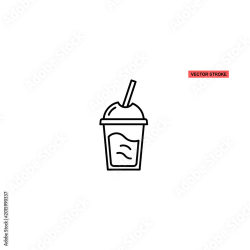 Vector line art icon of a takeout cold drink cup with beverage, minimalist