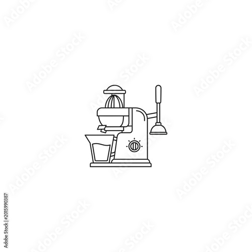 Professional manual citrus juice press machine icon with appliance, beverage