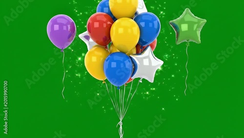 Colorful balloons and stars floating.
