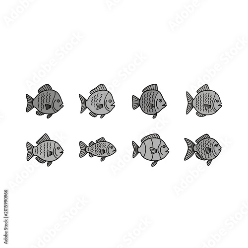 Collection of small decorative fish illustrations with underwater, wildlife