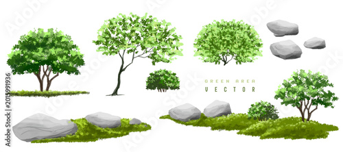 Vertor set of spring blossom tree,bloomimg plants side view for landscape elevation and section,eco environment concept design,watercolor illustration,colorful season