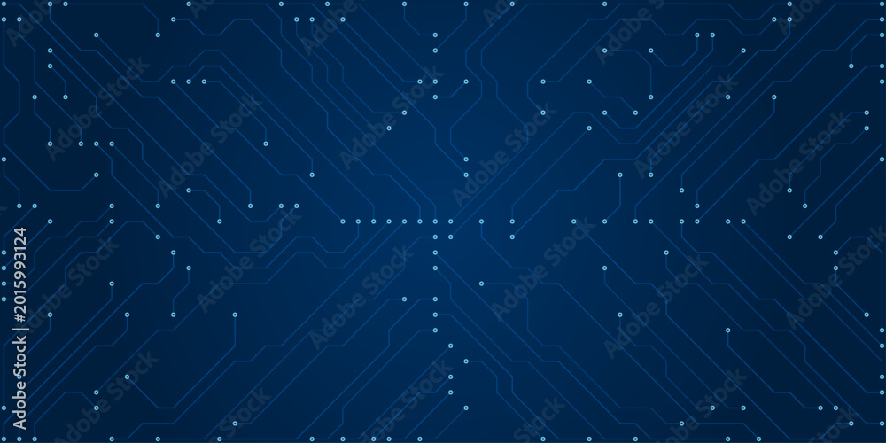 Fototapeta premium Abstract blue circuit board pattern with glowing nodes and intricate pathways representing technology and data flow