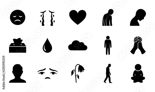 Bild auf Leinwand Sadness Icons Set: Grief, Depression, Loneliness, Heartbreak, and Despair Symbol