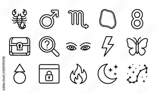 Tableau sur toile Astrology Zodiac Icons Set, Celestial Symbols, Mystical Elements, Horoscope Sign