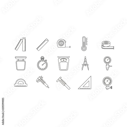 Foto Set of measurement and precision engineering tools line icons with measurement