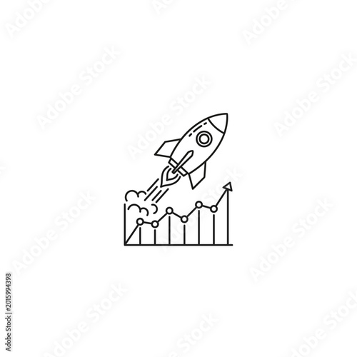 Space rocket launching over growing bar graph chart icon with business, progress