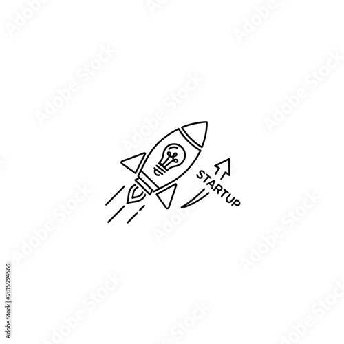 Rocket ship with lightbulb icon illustrating startup idea development, lightbulb