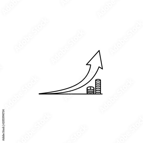 Growth arrow rising over coin stacks as a concept for financial success