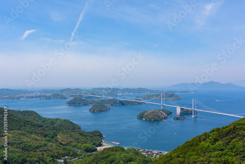 亀老山展望公園から望む来島海峡大橋と瀬戸内海の島々 しまなみ海道の絶景 愛媛県今治市