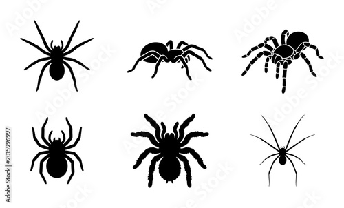 Tableau sur toile Spider Silhouettes, Arachnid Icons, Insect Vector Graphics, Halloween Spooky Ele
