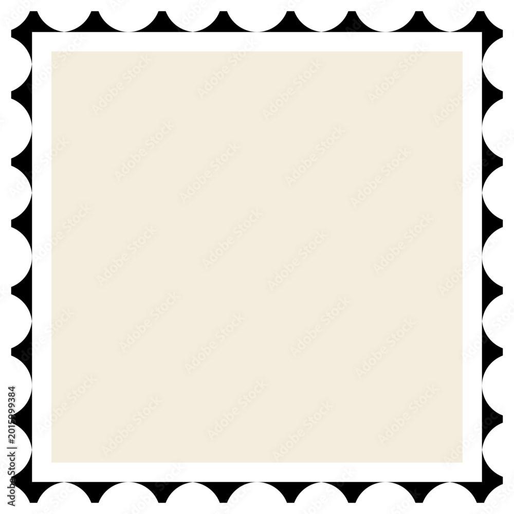 Fototapeta premium stamp-shaped design featuring a black scalloped border on a white background with a beige inner square.