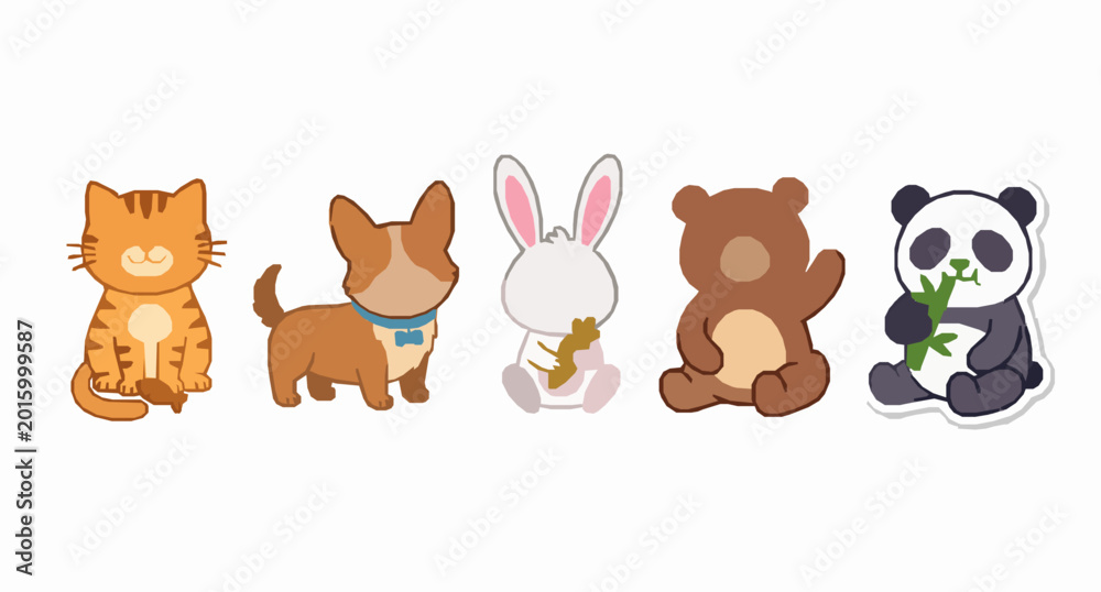Obraz premium Cute Animal Sticker Pack Cartoon Vector Collection