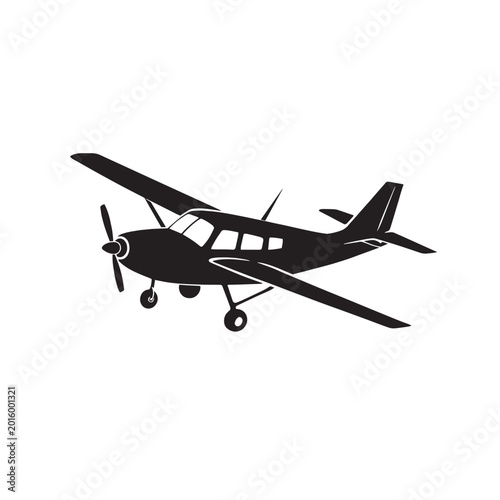 Tableau sur toile Light aircraft silhouette vector, small propeller plane icon, private aviation t