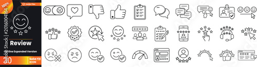 Modern Review Outline Icon Set, Customer Feedback and Rating Vector Icons Pack, Testimonial, Satisfaction, Comment, Opinion, Reputation and User Experience Symbol Collection for Web, UI and App Design