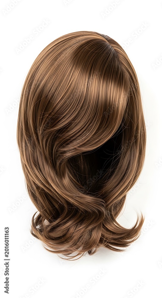 Naklejka premium Brown Wig with Side Bangs on White Background for Fashion.