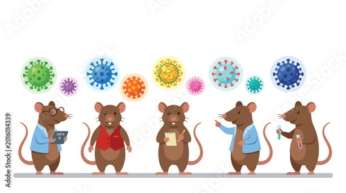 vector flat illustration of a rat swarm and a virus 006
