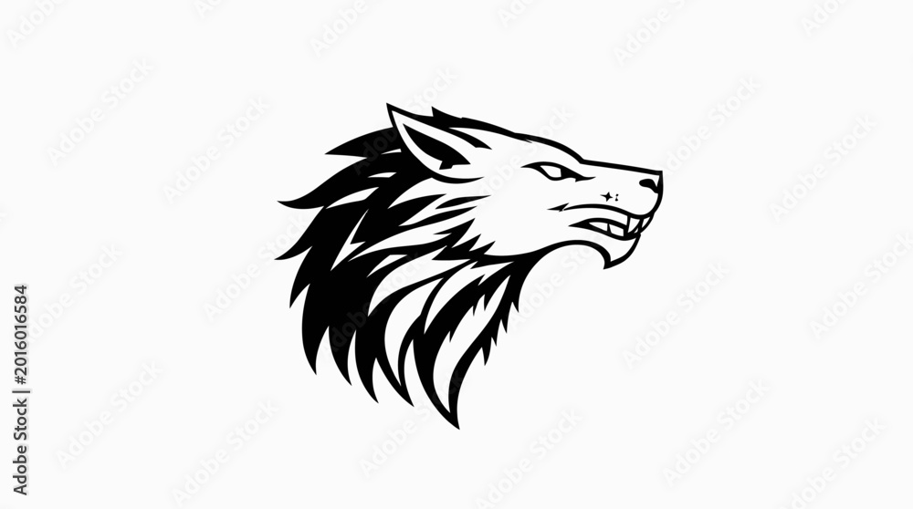Obraz premium Wolf Head Logo Illustration in Black and White Outline