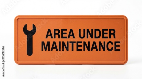 Rectangular orange area under maintenance sign with black wrench icon on white background