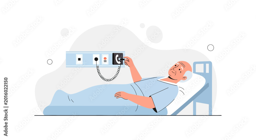 Obraz premium Elderly patient in hospital bed using call button for assistance