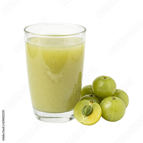 Fresh amla juice in a glass with Indian gooseberries