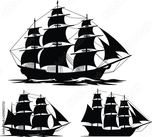 Photos Classic tall sailing ship silhouettes featuring historic wooden vessels with sai