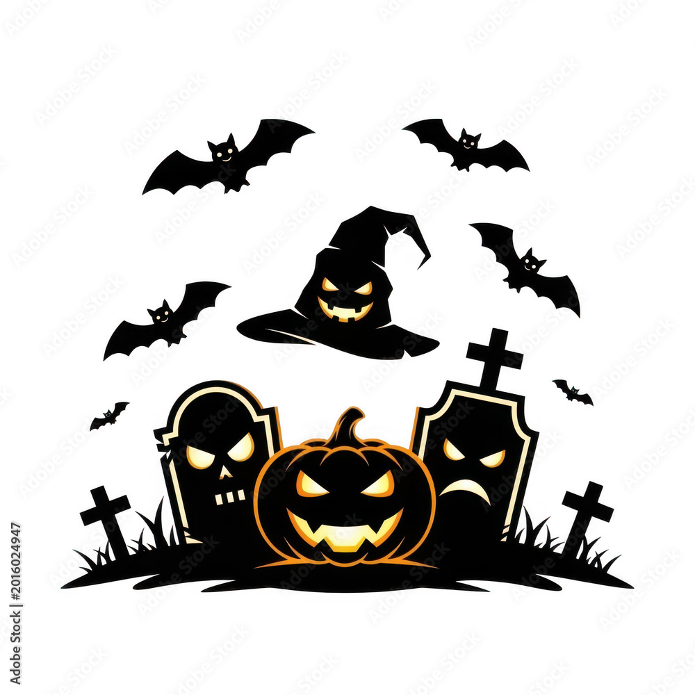 Obraz premium Halloween spooky pumpkin and graveyard isolated on transparent background