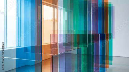 Abstract Installation of Colorful Transparent Glass Panels