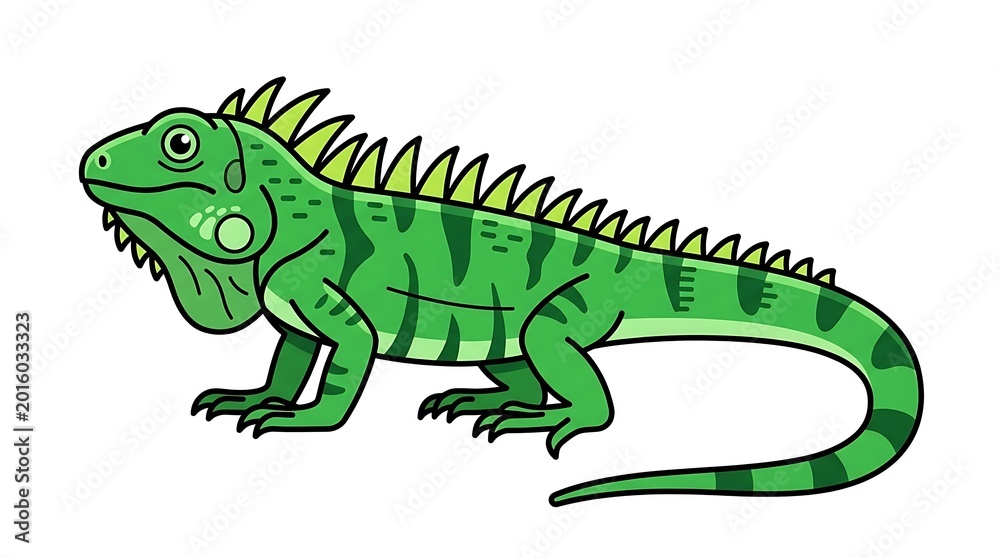 Fototapeta premium Green Iguana Cartoon Illustration.