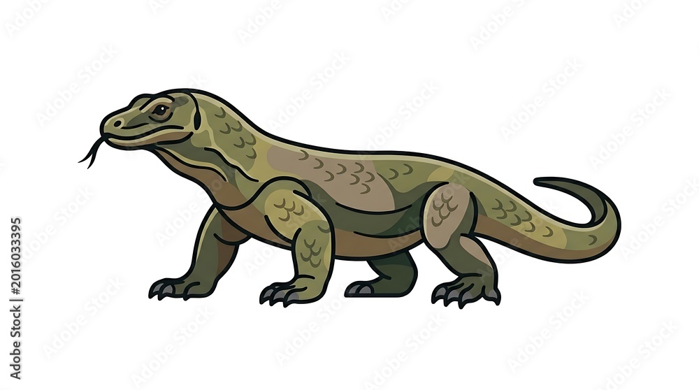 Fototapeta premium Green lizard standing on ground.