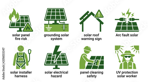 Solar Panel Safety Icons Set