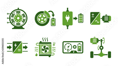 Green icons of electric and eco friendly technology and energy