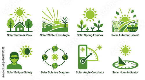 Solar Energy Infographic Elements Green Icons