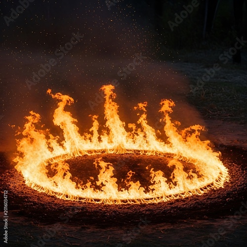 Fiery Ring of Flames - A Mesmerizing Display of Burning Energy.