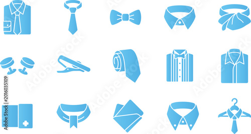 Tableau sur toile Collection of blue icons for men's formal wear including shirts, ties, bow ties, cufflinks and collar