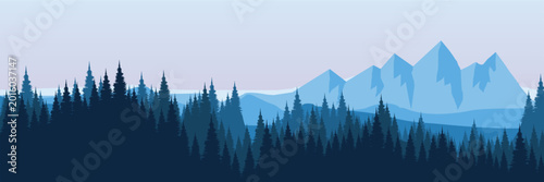 Fotografía Minimalist blue mountain vector illustration for web banner