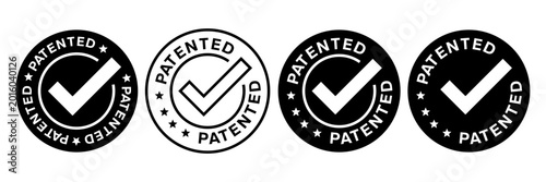 Foto Patented Protected, Technology, Intellectual Property, Patent Applied logo, badge, icon, sticker, label, emblem, stamp, symbol, black, line circle, flat vector, isolated illustration