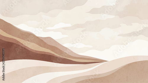 Abstract landscape illustration in neutral beige and brown tones