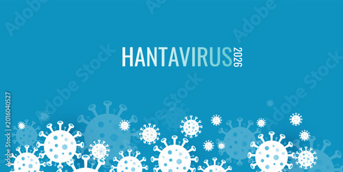 Foto Hantavirus outbreak background with abstract virus cells and blue medical gradie