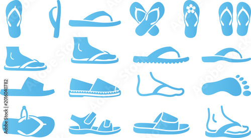 Bild auf Leinwand collection of summer footwear icons flip flops sandals and shoes for warm weather