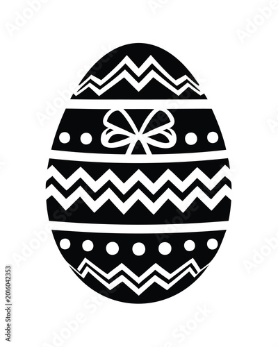 Easter egg silhouette, decorative holiday ornament set, geometric pattern icon illustration, cute spring celebration symbols, isolated black and white Easter artwork