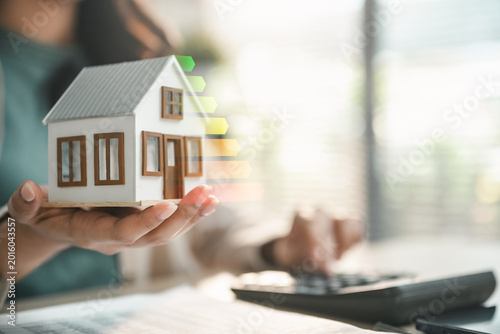 фотографія Home energy efficiency and renewable investment analysis with solar savings, sustainability planning and green technology for smart property cost reduction