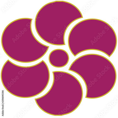 A black flower icon with rounded petals