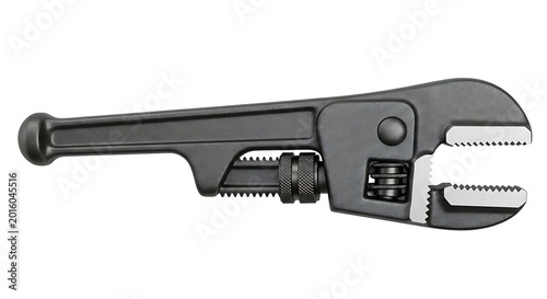 Black steel adjustable pipe wrench isolated on white background