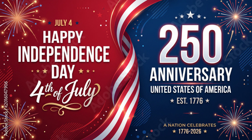 American independence anniversary celebration banner with patriotic fireworks and festive national holiday typography design