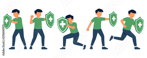Mans Holding Medical Protection Shield Flat Vector Illustration