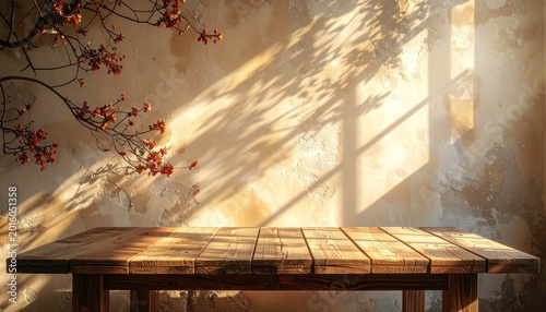 Golden light illuminates rustic textures and delicate branches.