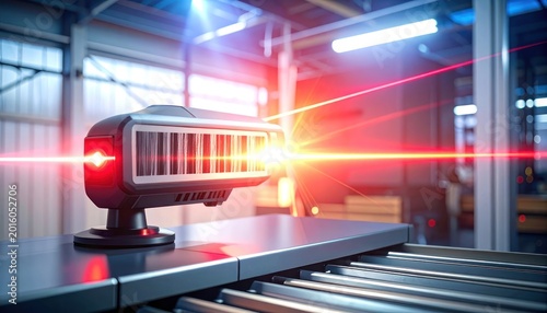 Intense scanning, automated precision, digital clarity, industrial focus.